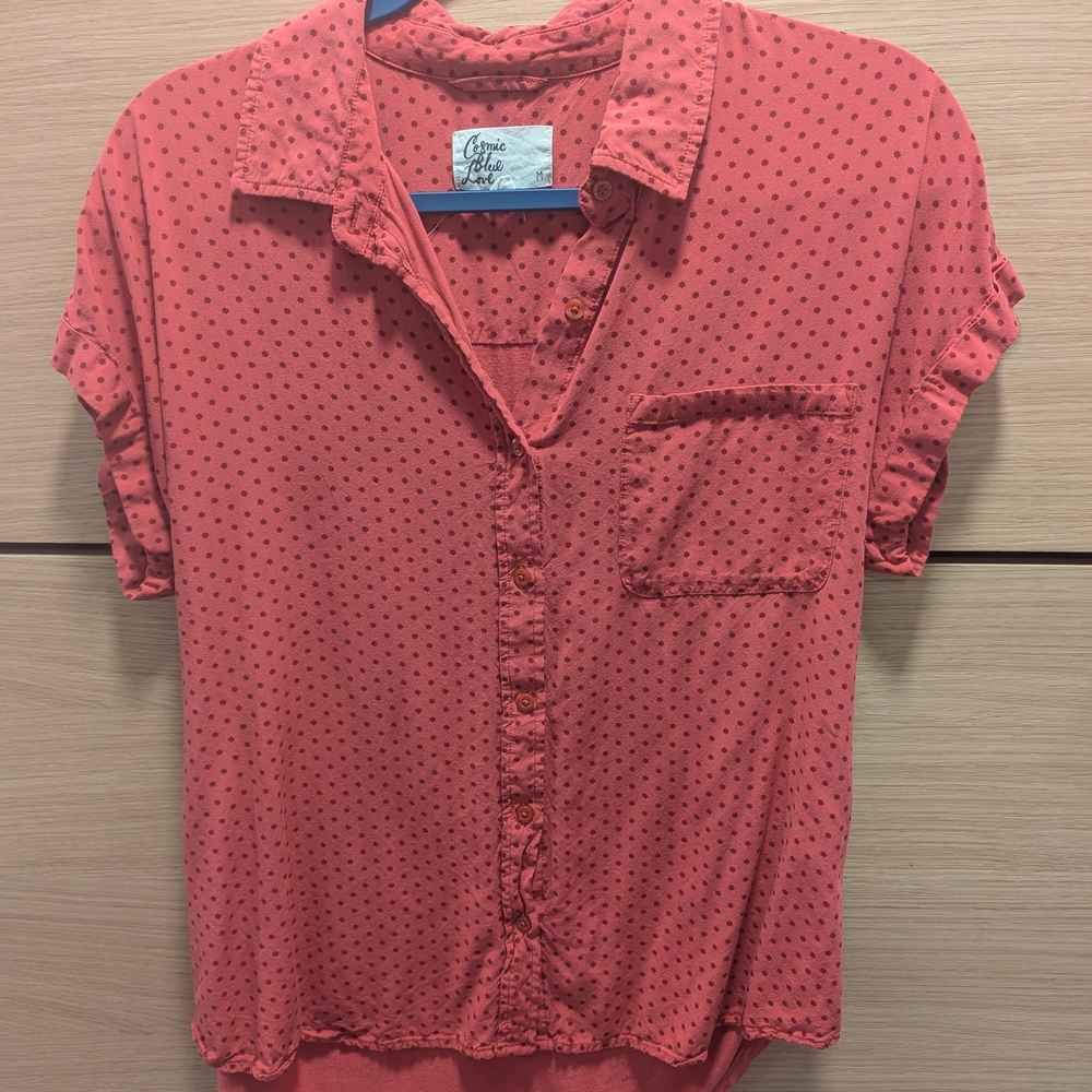 THREE Patterned Button Downs with Pocket Size Medium Cosmic Blue Love - Picture 2 of 9